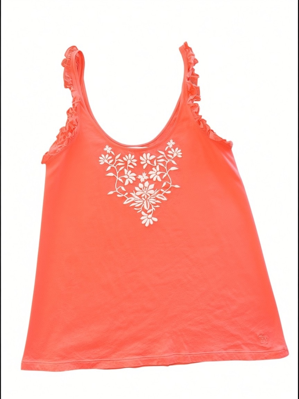 Abercrombie & Fitch Orange Embroidered Tank Top Ruffle Straps Size L